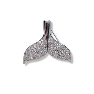 Silver Plated Pavé Round Diamond Simulant Whale Tail Brooch Pin